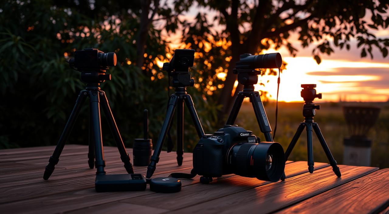tripés e câmeras digitais para fotografia de pôr do sol